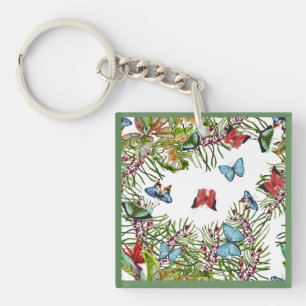 Porte-clés Papillons Plante tropicaux Berries Bleu rouge