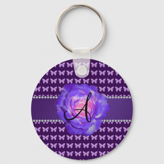 Porte-clés Papillons rose violet monogramme (Recto)