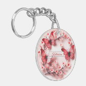Porte-clés Papillons rouges roses Fleurs de cerisiers (Devant gauche)
