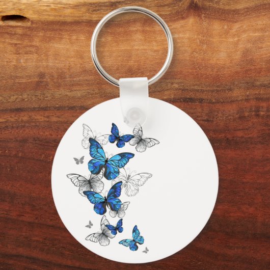 Porte-clés Papillons volants bleus Morpho (Recto)