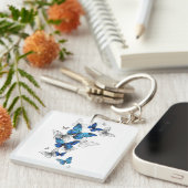 Porte-clés Papillons volants bleus Morpho (Devant Droit)