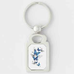 Porte-clés Papillons volants bleus Morpho