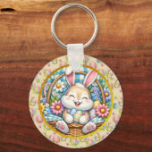 Porte-clés Pâques joyeuses avec du lapin mignon, des oeufs et (Verso)