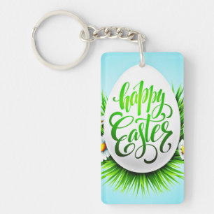 Porte-clés Pâques joyeuses avec fleurs de printemps-23180