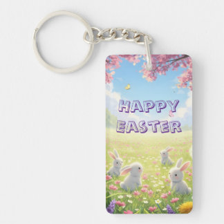 Porte-clés Pâques Lavande Mignon Lapin Blanc Floral Printemps