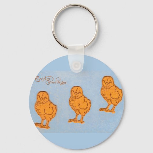 Porte-clés Pâques Salutations poussins en Bleu (Recto)