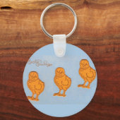 Porte-clés Pâques Salutations poussins en Bleu (Recto)