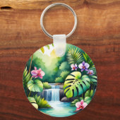 Porte-clés Paradis tropical de la cascade de jungle et de l'o (Recto)