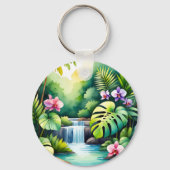 Porte-clés Paradis tropical de la cascade de jungle et de l'o (Verso)