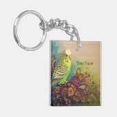 Porte-clés Parakeet aux fleurs d'art populaire (Devant gauche)