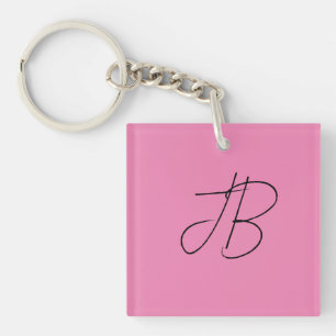 Porte-clés Paraphes monogrammes simples et audacieux rose
