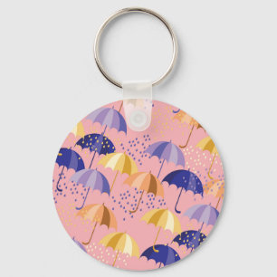 Porte-clés Parapluies, gouttes, motif coloré transparent.