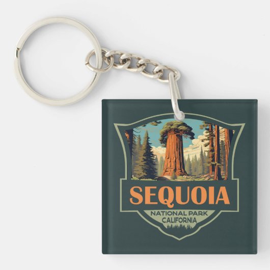 Porte-clés Parc national de Sequoia Illustration Rétro (Devant)