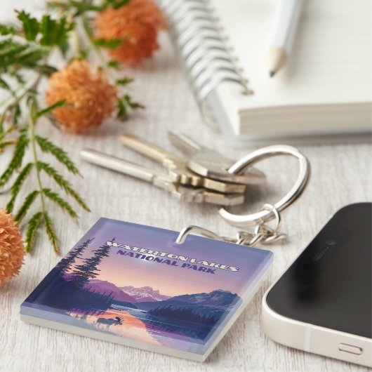 Porte-clés Parc national des Lacs-Waterton Canada Carte Alber (Devant Droit)