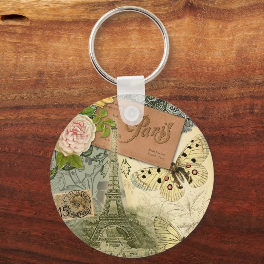 Porte-clés Paris France Art Antique Collage Eiffel Français (Recto)