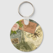 Porte-clés Paris France Art Antique Collage Eiffel Français (Verso)