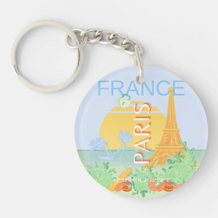 Porte-clés Paris, France, Art du voyage, Preppy, Pastel, Bleu