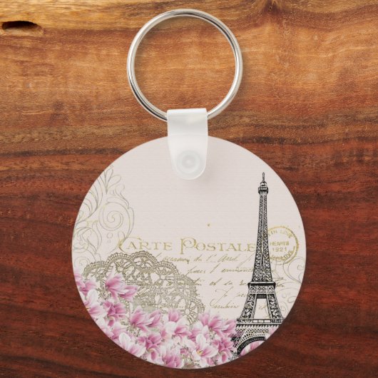 Porte-clés Paris France Design avec Roses roses roses Eiffel (Verso)