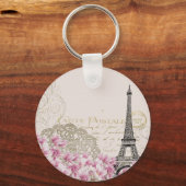 Porte-clés Paris France Design avec Roses roses roses Eiffel (Recto)
