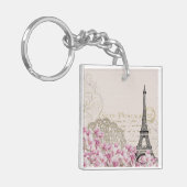 Porte-clés Paris France Design avec Roses roses roses Eiffel (Devant gauche)