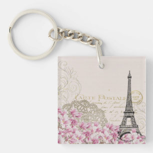 Porte-clés Paris France Design avec Roses roses roses Eiffel