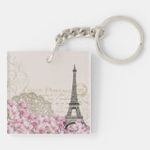 Porte-clés Paris France Design avec Roses roses roses Eiffel (Dos)