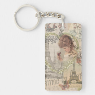 Porte-clés Paris France Jolie Fille Douce Tour Eiffel