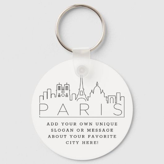 Porte-clés Paris, France Stylisé Skyline | Slogan personnalis (Recto)