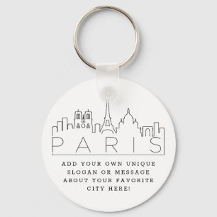 Porte-clés Paris, France Stylized Skyline Custom Slogan