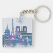 Porte-clés Paris Skyline - Aquarelle bleu (Dos)