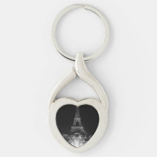 Porte-clés Paris vintage fontaines tour Eiffel nuit