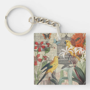 Porte-clés Parrot Jaune Tropical Antique Fleur