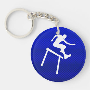 Porte-clés Participant à une course d'obstacles bleu