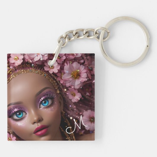 Porte-clés Parties scintillant à poupée mousseuse et fleurs (Dos)