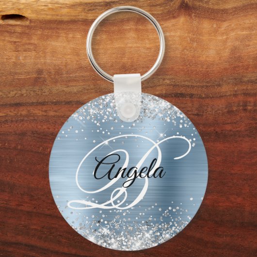 Porte-clés Parties scintillant argentée bleu clair huile Fanc (Recto)