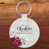 Porte-clés Parties scintillant argentée fleurs bordeaux monog (Recto)