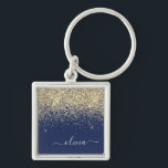 Porte-clés Parties scintillant Bleu de la Marine d'or Script<br><div class="desc">Parties scintillant à étincelles bleu or et marine Script Monogramme Nom Keychains (Porte - clé). Cela rend le cadeau parfait pour 16 ans,  mariage,  douche nuptiale,  anniversaire,  baby shower ou bachelorette pour quelqu'un qui aime le luxe glam et les styles chic.</div>