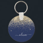 Porte-clés Parties scintillant Bleu de la Marine d'or Script<br><div class="desc">Parties scintillant bleu marine et or étincelle Script Monogramme Nom Clés (Porte - clé). Cela rend le cadeau parfait pour 16 ans,  mariage,  douche nuptiale,  anniversaire,  baby shower ou bachelorette pour quelqu'un qui aime le luxe glam et les styles chic.</div>