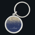 Porte-clés Parties scintillant Bleu de la Marine d'or Script<br><div class="desc">Parties scintillant à étincelles bleu or et marine Script Monogramme Nom Keychains (Porte - clé). Cela rend le cadeau parfait pour 16 ans,  mariage,  douche nuptiale,  anniversaire,  baby shower ou bachelorette pour quelqu'un qui aime le luxe glam et les styles chic.</div>