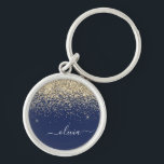 Porte-clés Parties scintillant Bleu de la Marine d'or Script<br><div class="desc">Parties scintillant à étincelles bleu or et marine Script Monogramme Nom Keychains (Porte - clé). Cela rend le cadeau parfait pour 16 ans,  mariage,  douche nuptiale,  anniversaire,  baby shower ou bachelorette pour quelqu'un qui aime le luxe glam et les styles chic.</div>
