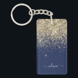 Porte-clés Parties scintillant Bleu de la Marine d'or Script<br><div class="desc">Parties scintillant de l'or et de la marine Blue Sparkle Script Monogramme Nom Porte - clé. Cela rend le cadeau parfait pour 16 ans,  mariage,  douche nuptiale,  anniversaire,  baby shower ou bachelorette pour quelqu'un qui aime le luxe glam et les styles chic.</div>