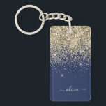 Porte-clés Parties scintillant Bleu de la Marine d'or Script<br><div class="desc">Parties scintillant de l'or et de la marine Blue Sparkle Script Monogramme Nom Porte - clé. Cela rend le cadeau parfait pour 16 ans,  mariage,  douche nuptiale,  anniversaire,  baby shower ou bachelorette pour quelqu'un qui aime le luxe glam et les styles chic.</div>