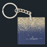 Porte-clés Parties scintillant Bleu de la Marine d'or Script<br><div class="desc">Parties scintillant étincelante bleu marine et or Faux Foil  Script Monogramme Nom Porte - clé. Cela rend le cadeau parfait pour 16 ans,  mariage,  douche nuptiale,  anniversaire,  baby shower ou bachelorette pour quelqu'un qui aime le luxe glam et les styles chic.</div>