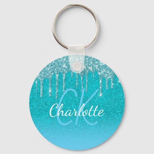 Porte-clés parties scintillant bleu turquoise gouttes aqua ve (Recto)