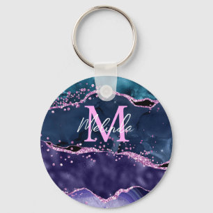 Porte-clés Parties scintillant bleue et violet marine Agate m