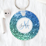 Porte-clés Parties scintillant bleue personnalisée Sirène Nom<br><div class="desc">Personnalisez facilement ce magnifique porte - clé de faux parties scintillant bleu brillant avec votre monogramme et votre nom personnalisés.</div>