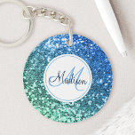 Porte-clés Parties scintillant bleue personnalisée Sirène Nom<br><div class="desc">Personnalisez facilement ce magnifique porte - clé de faux parties scintillant bleu brillant avec votre monogramme et votre nom personnalisés.</div>