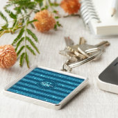 Porte-clés Parties scintillant bleue Turquoise moderne Monogr (Côté)