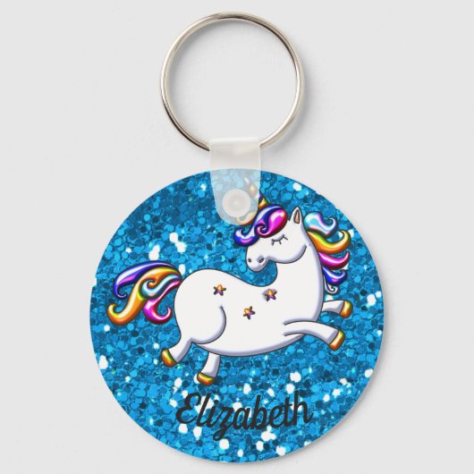 Porte-clés Parties scintillant bleue Unicorn (Recto)