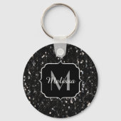 Porte-clés Parties scintillant brillante noire et blanche Mon (Verso)